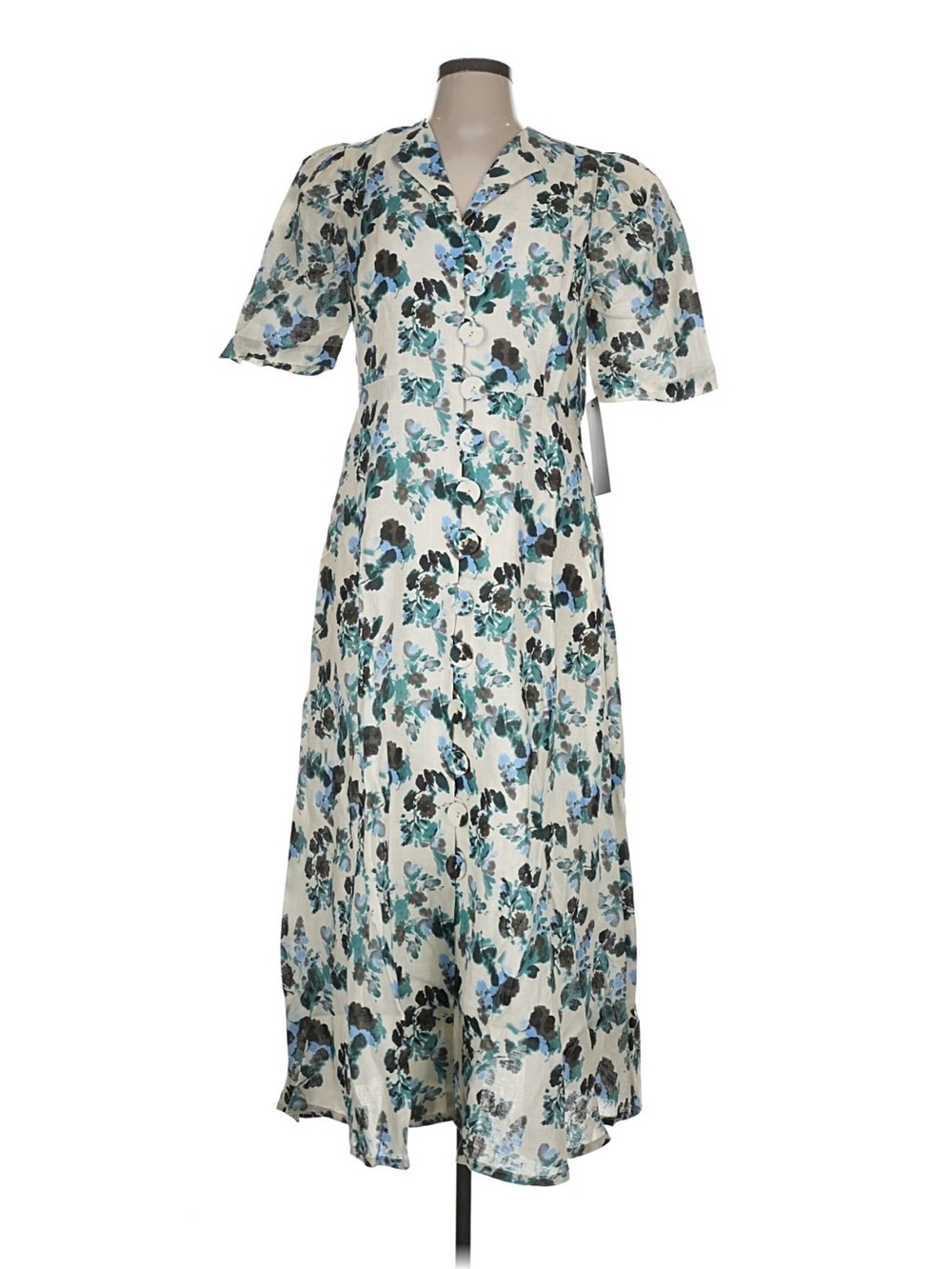 Tuckernuck Cream Maxi Dress with Teal and Black Floral Print